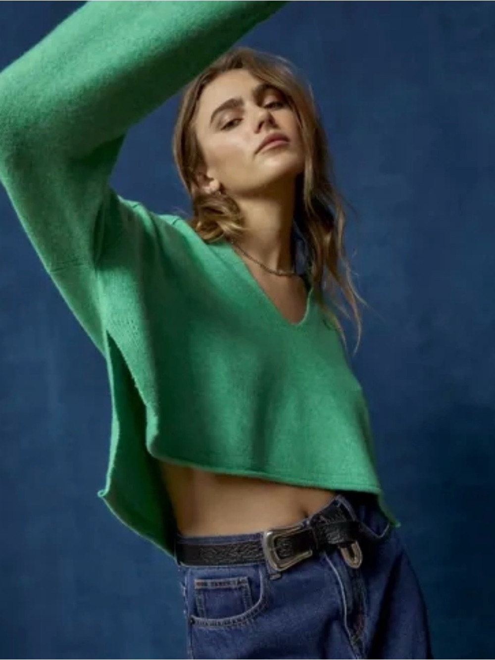 BDG Forest Green V-Neck Cropped Sweater